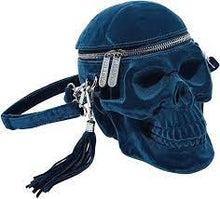 Carica l'immagine nel visualizzatore di Gallery, Killstar Grave Digger Skull Blue Velvet Handbag

